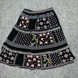 Savanna Jane Skirt Womens Size L Black Floral Flowy Boho Hippy WhimsiGoth